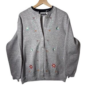 Baxter & Wells Women’s Embroidered Applique Flowers Fleece Button Up Cardigan L